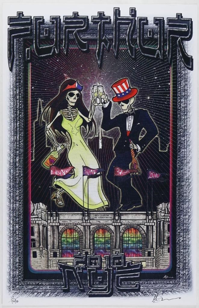 2010 Furthur NYE Bill Graham Civic Auditorium Fan Art Poster Near Mint 89: This poster is numbered 2/140. This fan art poster was created for Furthur's 2010 New Years Eve show at the Bill Graham Civic Auditorium. Great design! Condition Details: Fan art poster. 2/140