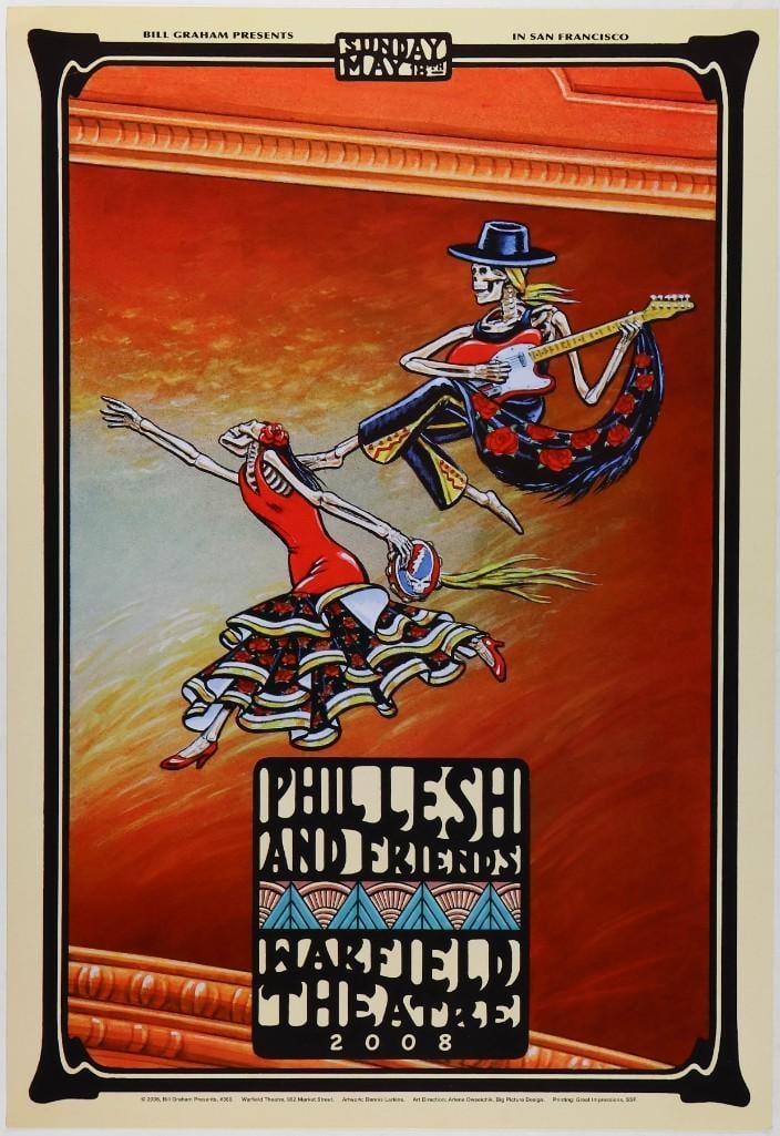 2008 BGP-360 Phil Lesh and Friends The Warfield Poster Near Mint 85: This lovely Grateful Dead-themed poster was created by Dennis Larkins for Phil Lesh & Friends' performances at the Warfield Theatre in San Francisco in May 2008. Condition Details: corne