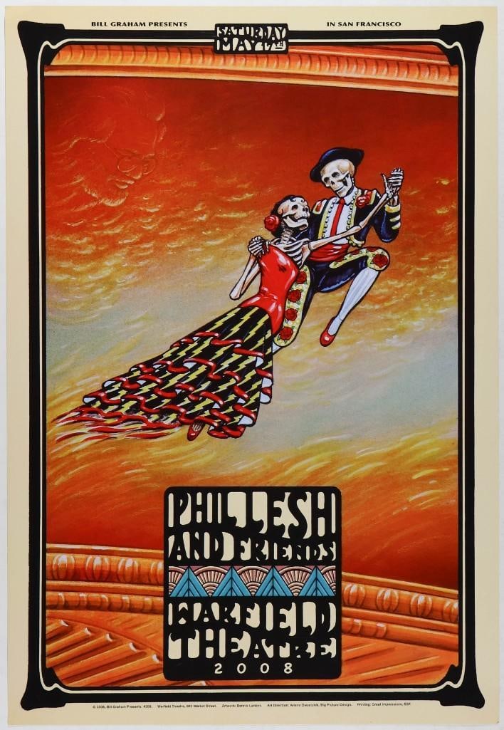 2008 BGP-359 Phil Lesh and Friends The Warfield Poster Near Mint 85: This lovely Grateful Dead-themed poster was created by Dennis Larkins for Phil Lesh & Friends' performances at the Warfield Theatre in San Francisco in May 2008. Condition Details: corne