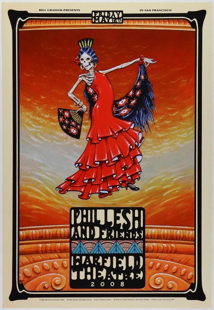 2008 BGP-358 Phil Lesh and Friends The Warfield Poster Near Mint 85: This lovely Grateful Dead-themed poster was created by Dennis Larkins for Phil Lesh & Friends' performances at the Warfield Theatre in San Francisco in May 2008. Condition Details: