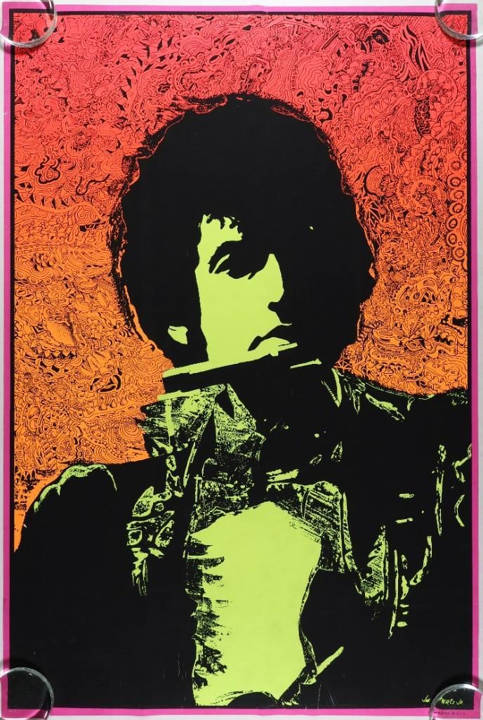 1968 Joe Roberts Jr Bob Dylan Blacklight Headshop Poster Excellent 75 (1 of 2)