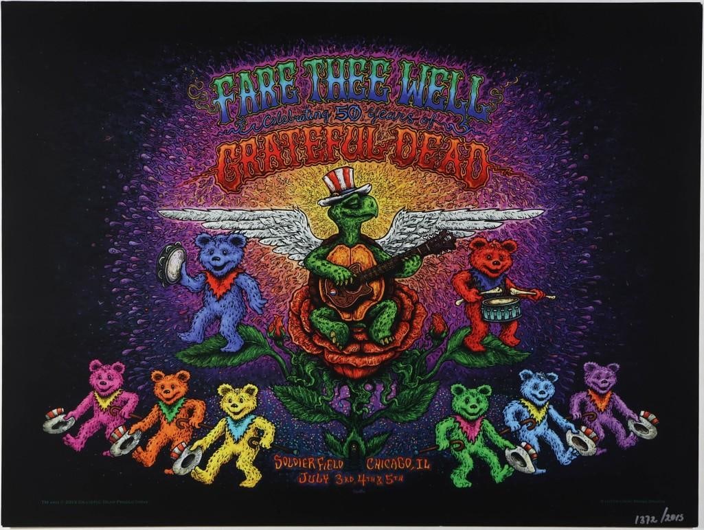 2015 Grateful Dead Fare Thee Well Soldier Field LE Poster Excellent 79: This limited-edition poster is numbered 1372/2015. The 2015 "Fare Thee Well" shows celebrated the final reunion of the core four surviving members of the Grateful Dead - Mickey Hart,