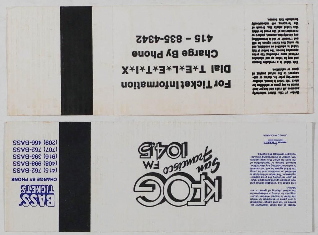 Lot of 2 Jerry Garcia & John Kahn Acoustic Kabuki Nightclub & Dunsmere Unused Tickets Excellent 79 - 2