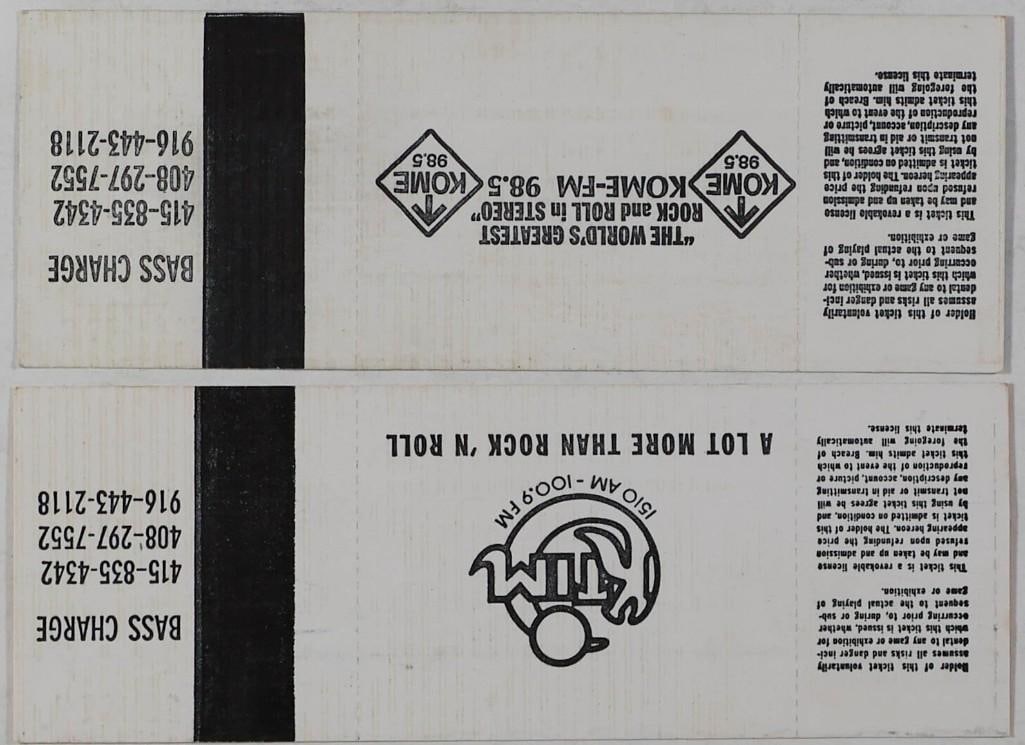 Lot of 2 Jerry Garcia Band Concord Pavilion & Warfield Theatre Unused Concert Tickets Excellent 79 - 2