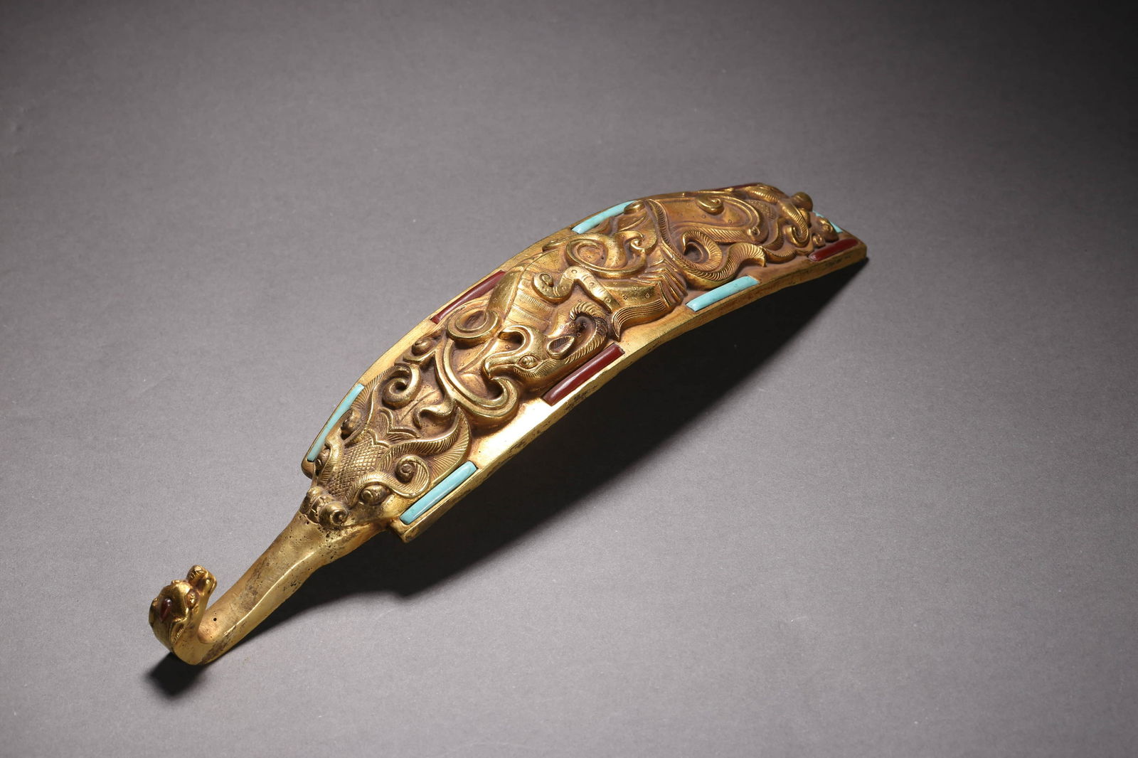 Hardstone Inlaid Gilt-Bronze Dragon Belt Buckle (1 of 7)