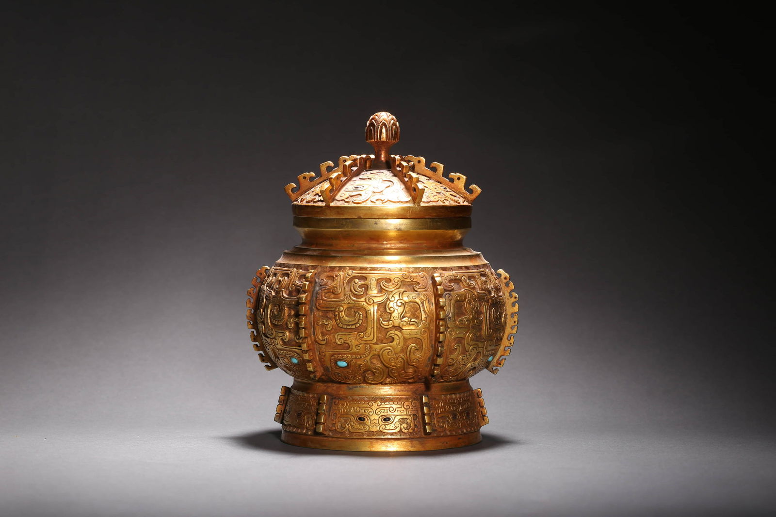 Jade Inlaid Gilt-Bronze Beaker Vase (1 of 6)