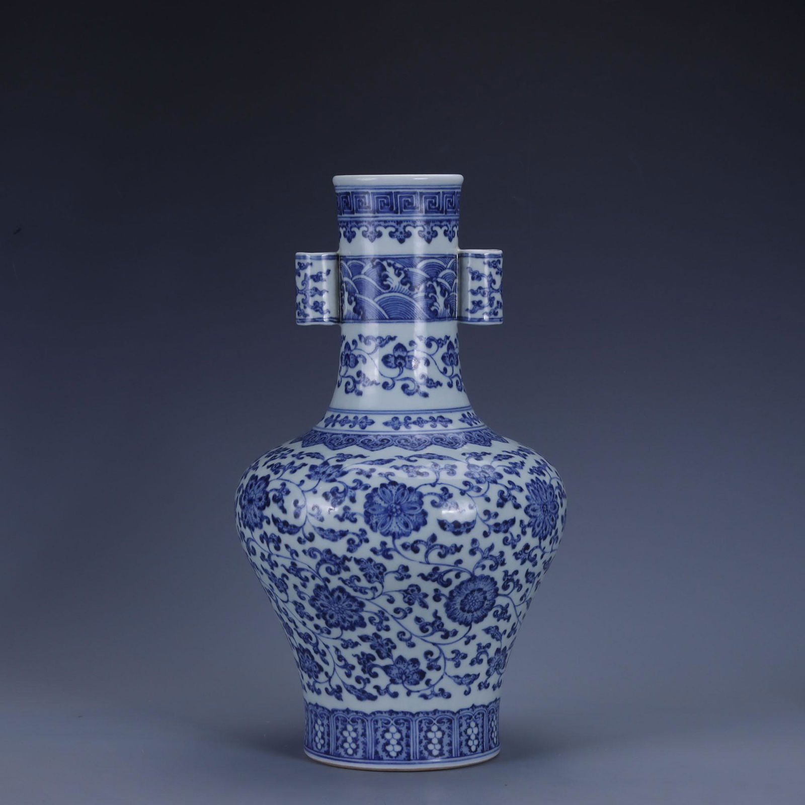 Blue and White Interlocking Lotus Pierced-Handle Vase (1 of 8)