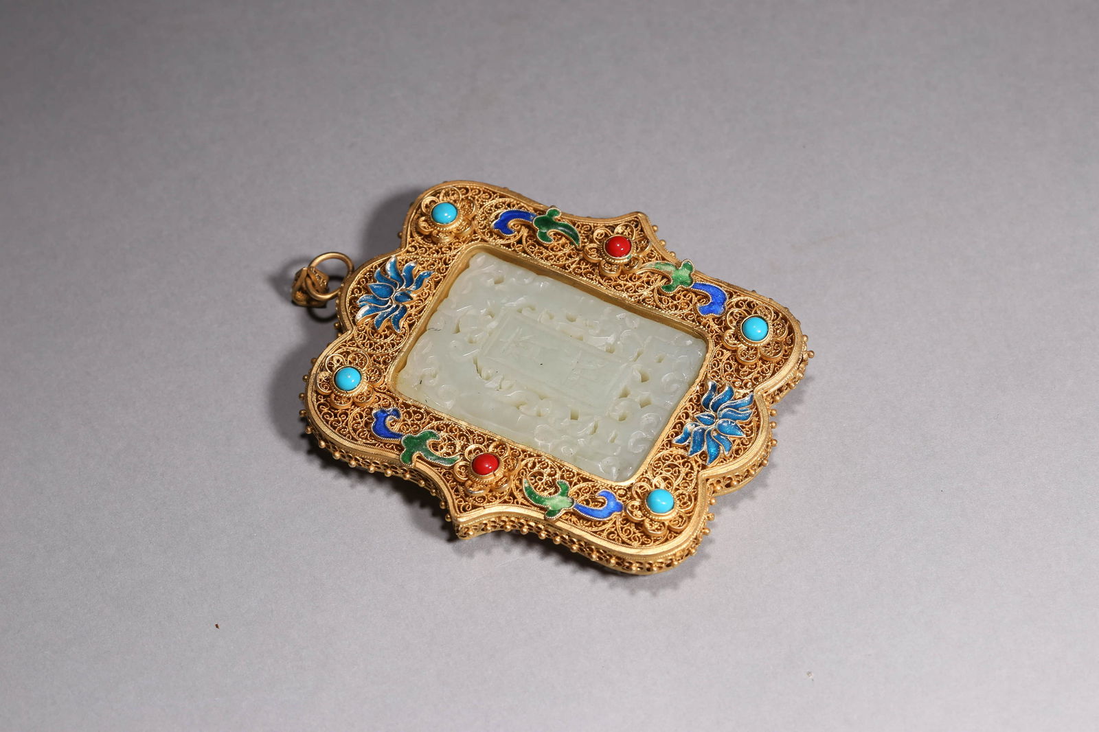 Silver Gilding Jade Inlaid Plaque (1 of 5)