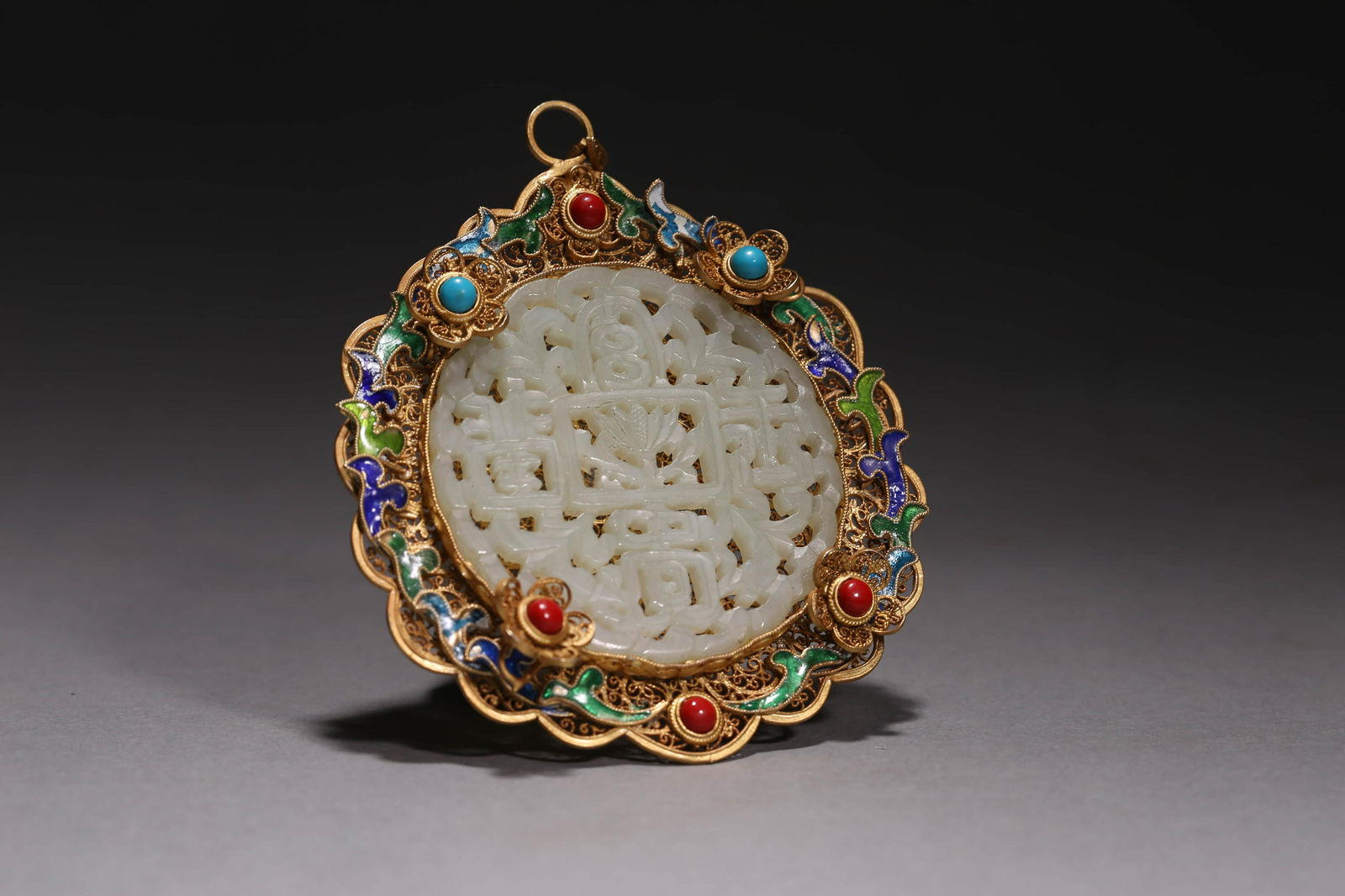 Silver Gilding Jade Inlaid Plaque (1 of 6)