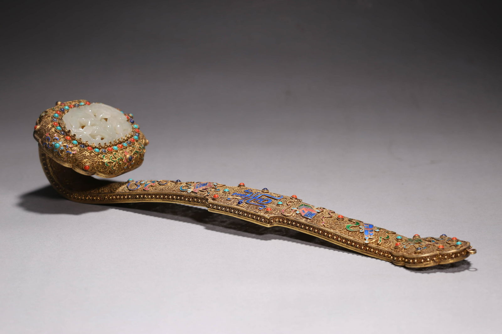 Hardstone Inlaid Silver Ruyi Scepter (1 of 7)