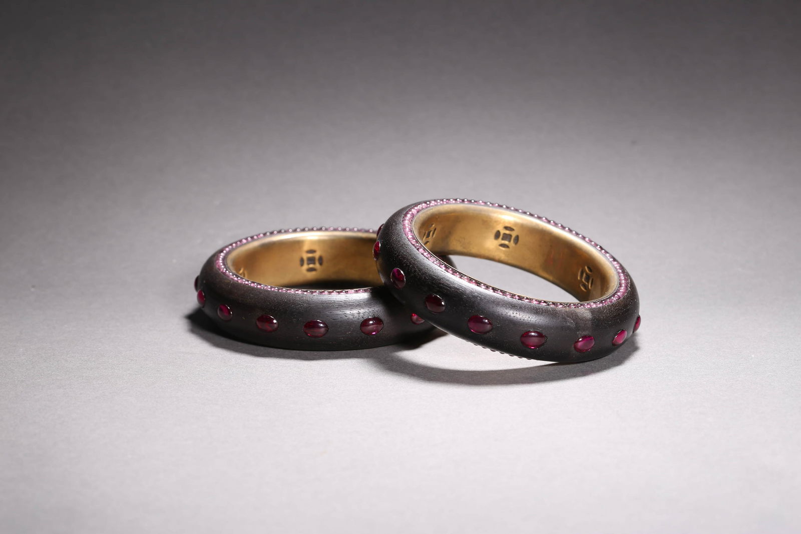 Pair of Hardstone Inlaid Eaglewood Bangles (1 of 5)