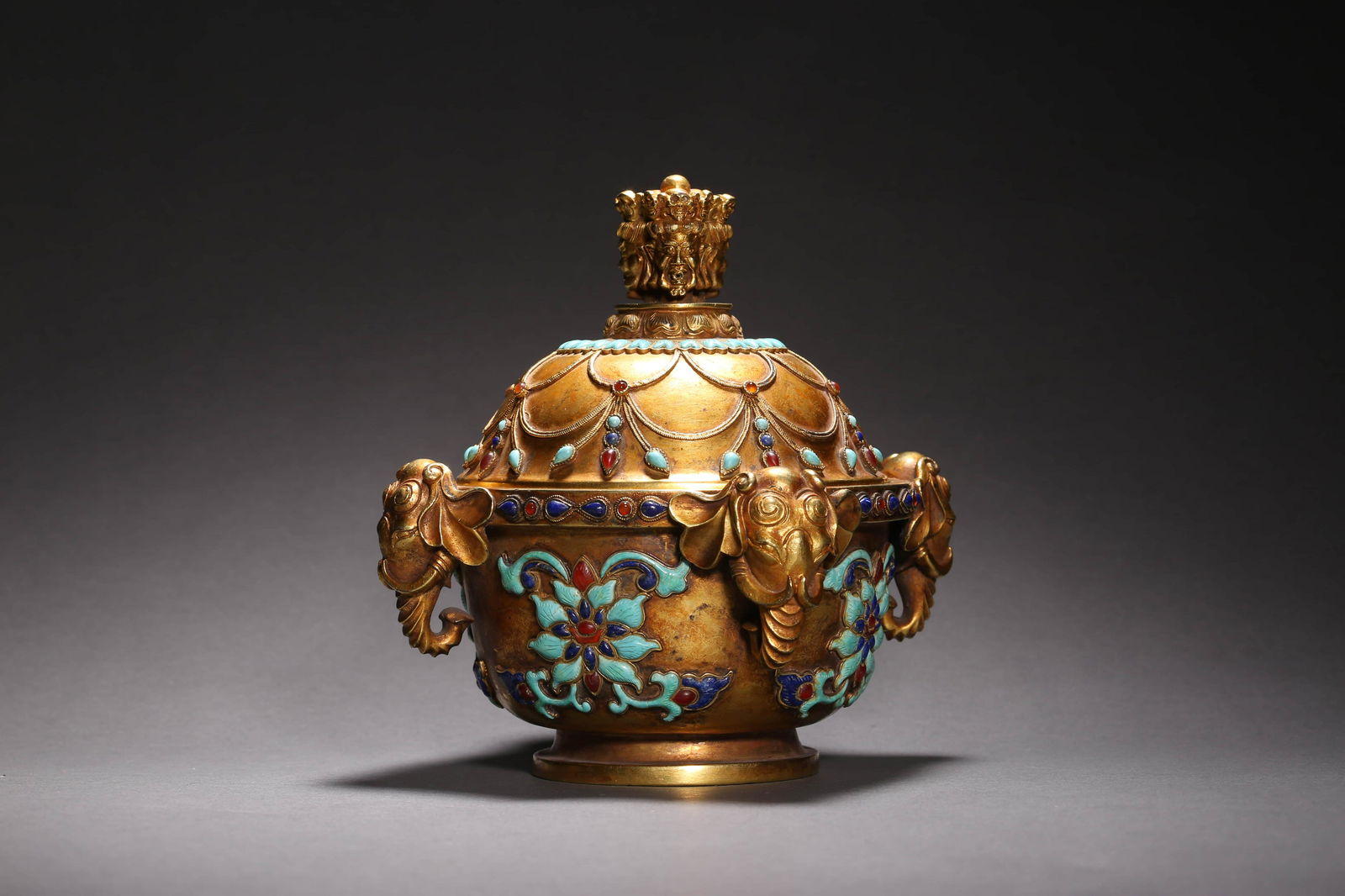Hardstone Inlaid Gilt-Bronze Incense Burner (1 of 9)