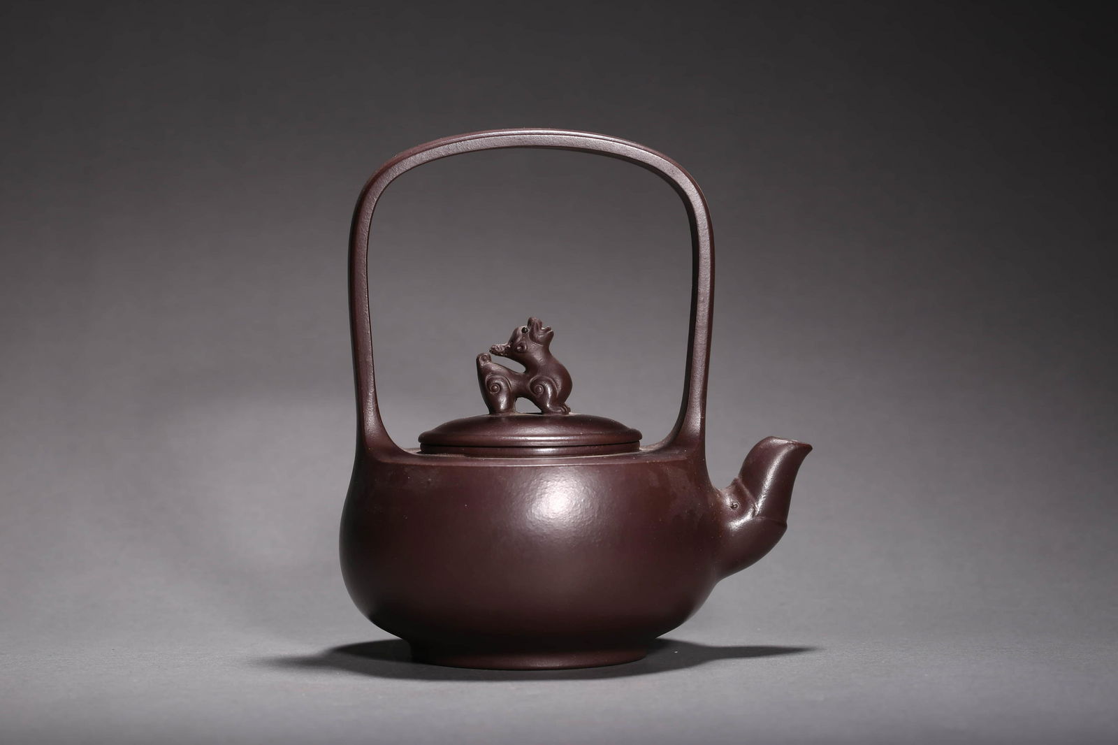 Chinese Zisha Loop-Handle Pot Signed Xu Hantang (1 of 7)