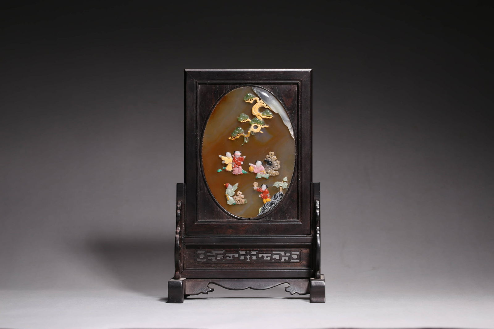 Hardstone Inlaid Rosewood Table Screen (1 of 5)