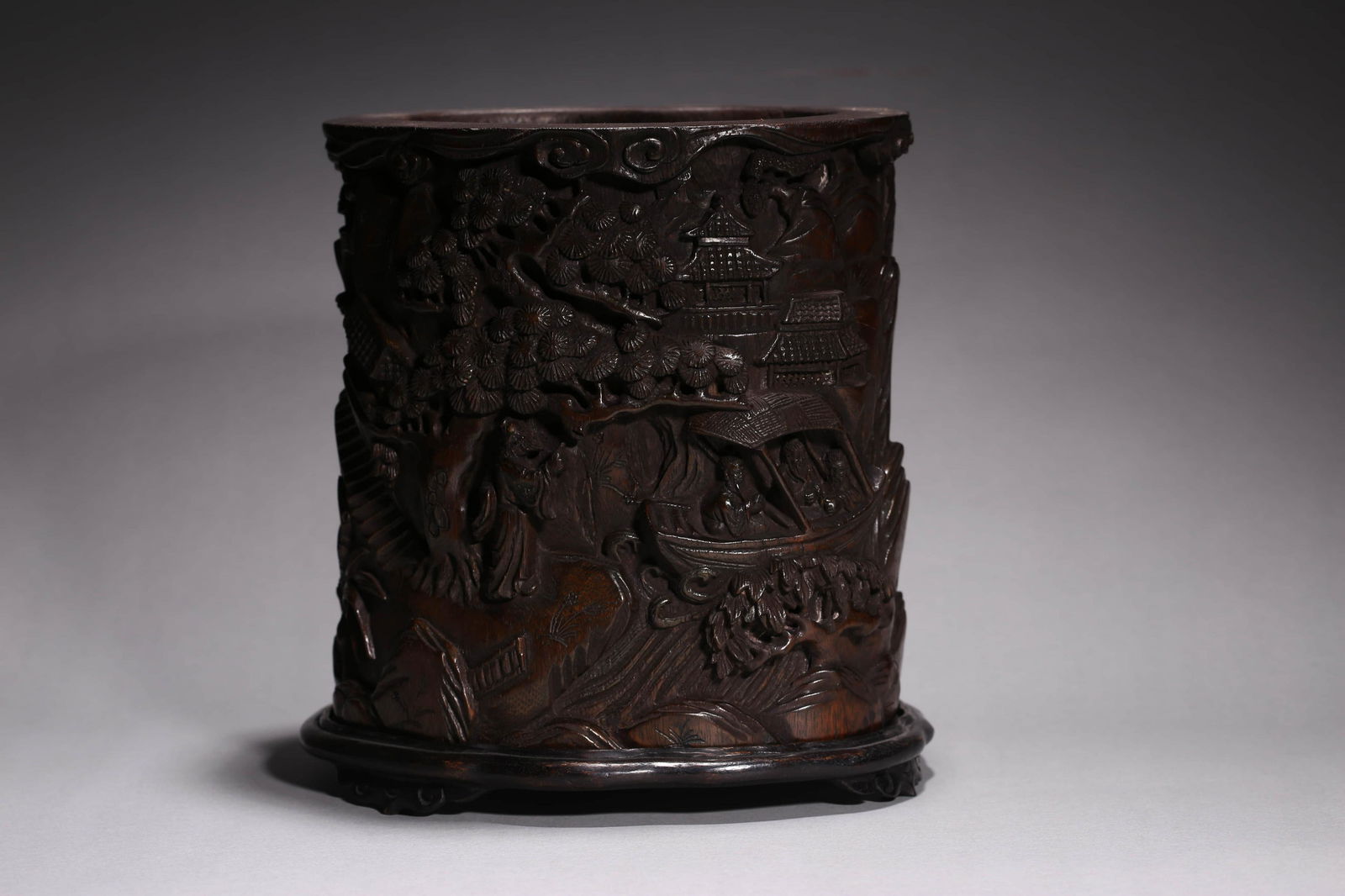 Carved Bamboo Landscape Figure Brush Pot (1 of 6)