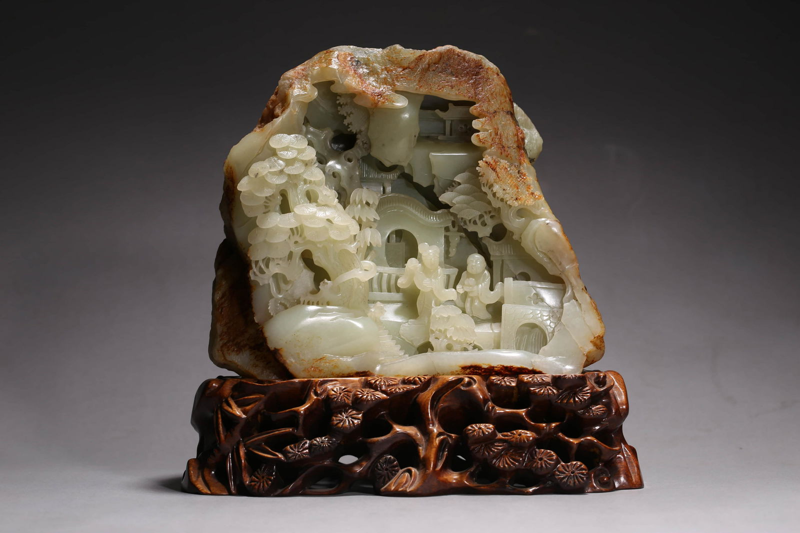 Carved Yellow Jade Landscape&Figure Boulder (1 of 8)