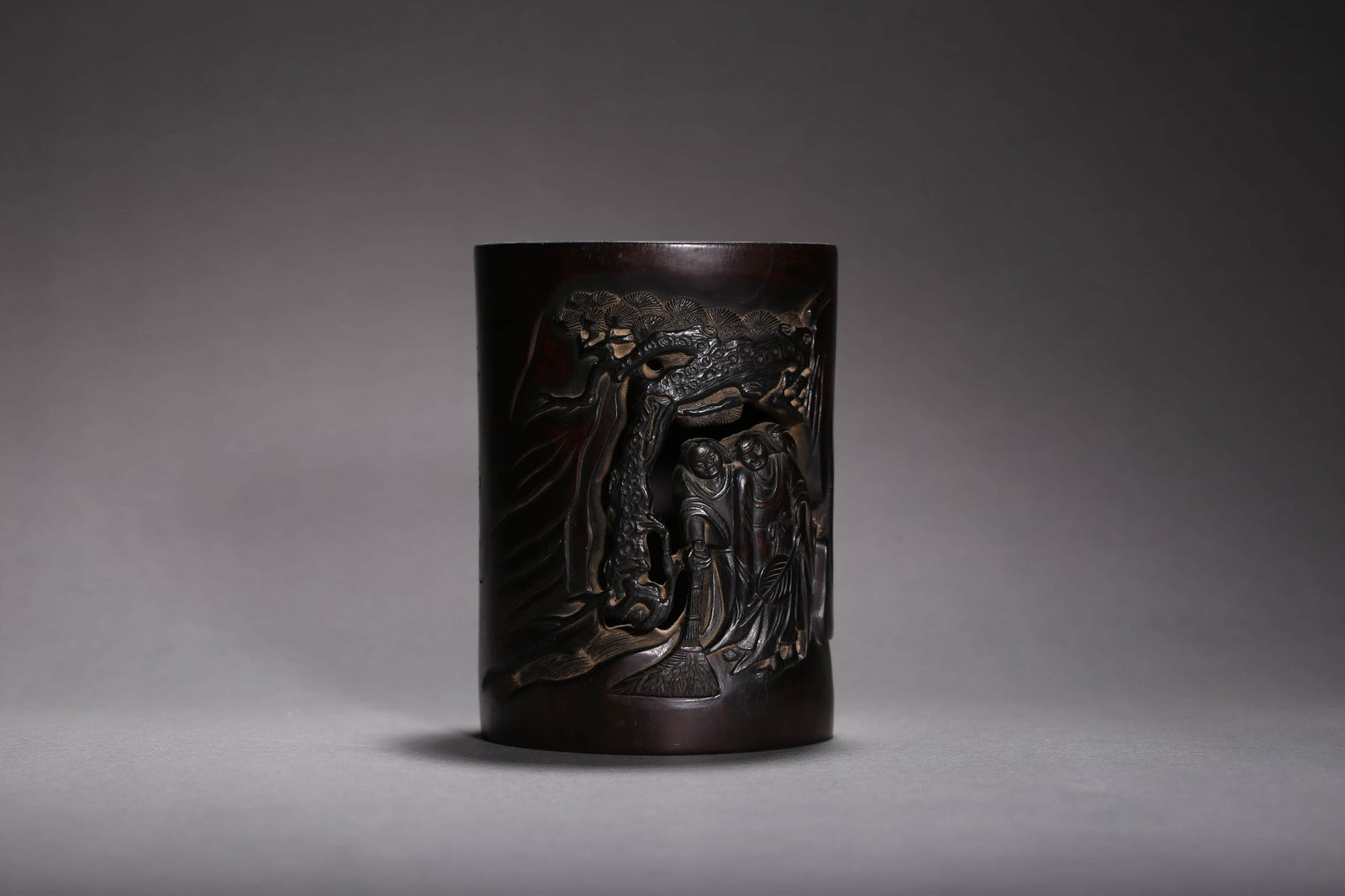 Inscribed Sandalwood Figure Brush Pot (1 of 5)