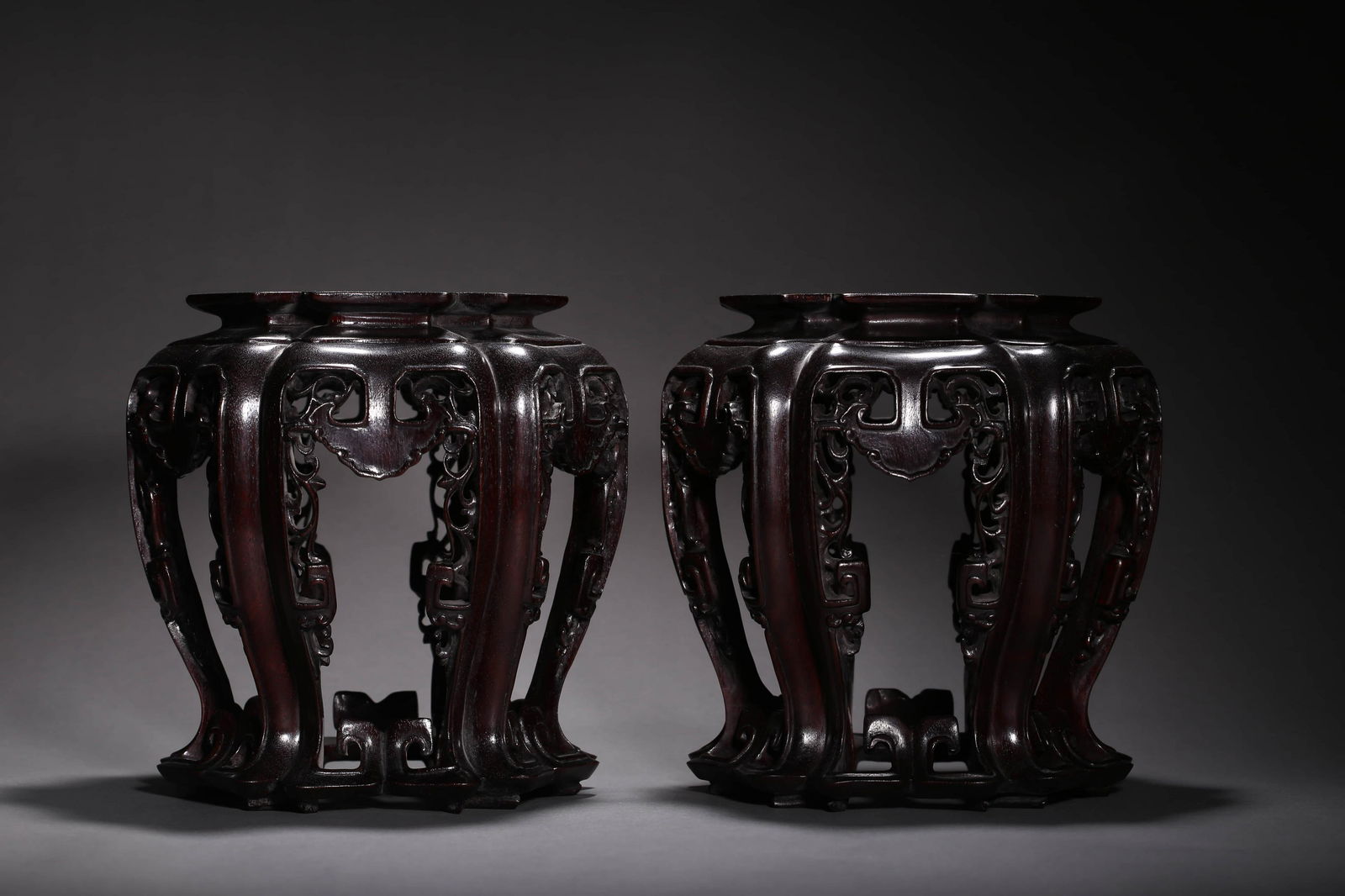 Pair of Hexagonal Sandalwood Antique Stools (1 of 6)