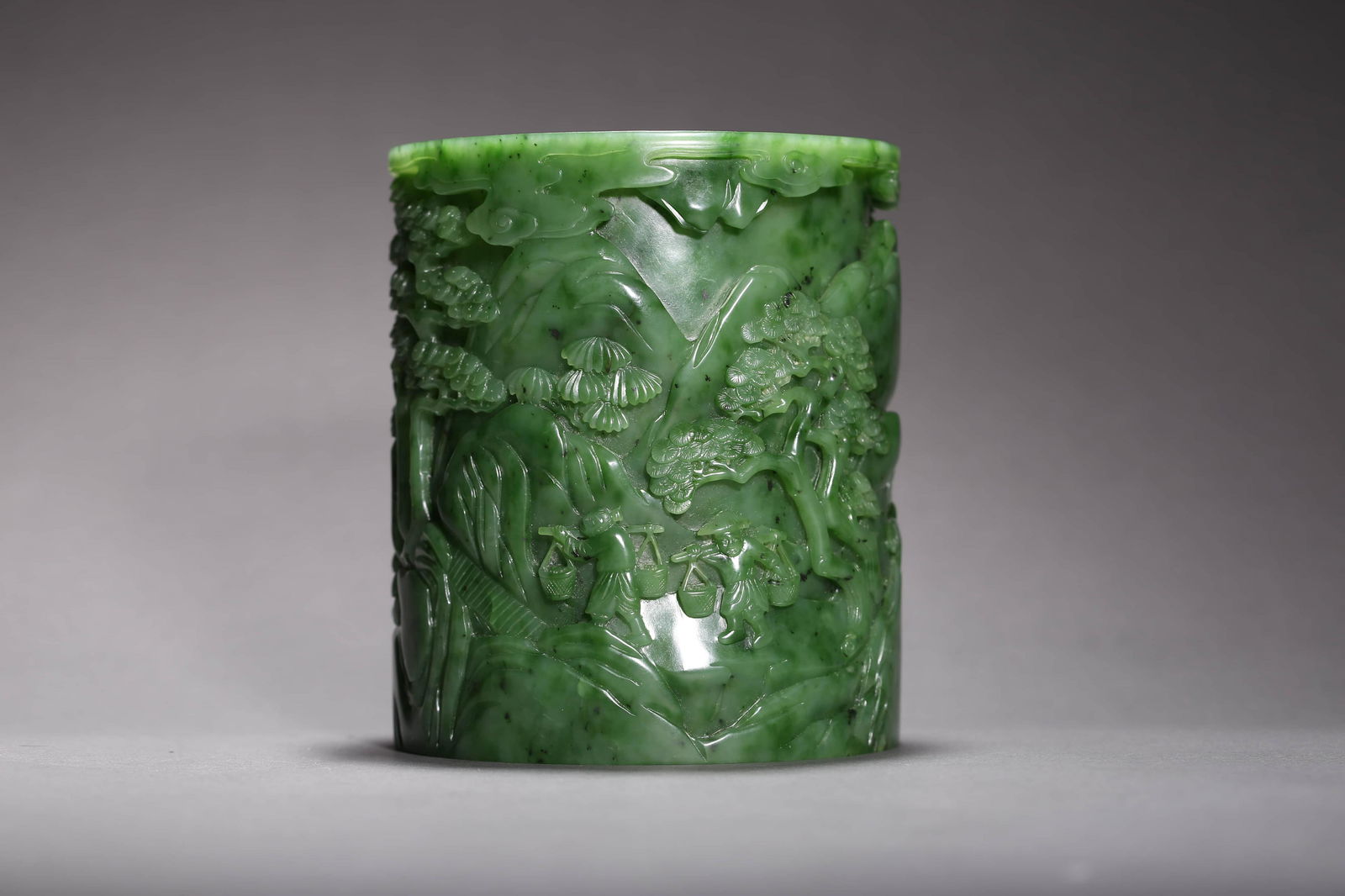 Spinach-Green Jade Figure Brush Pot (1 of 6)