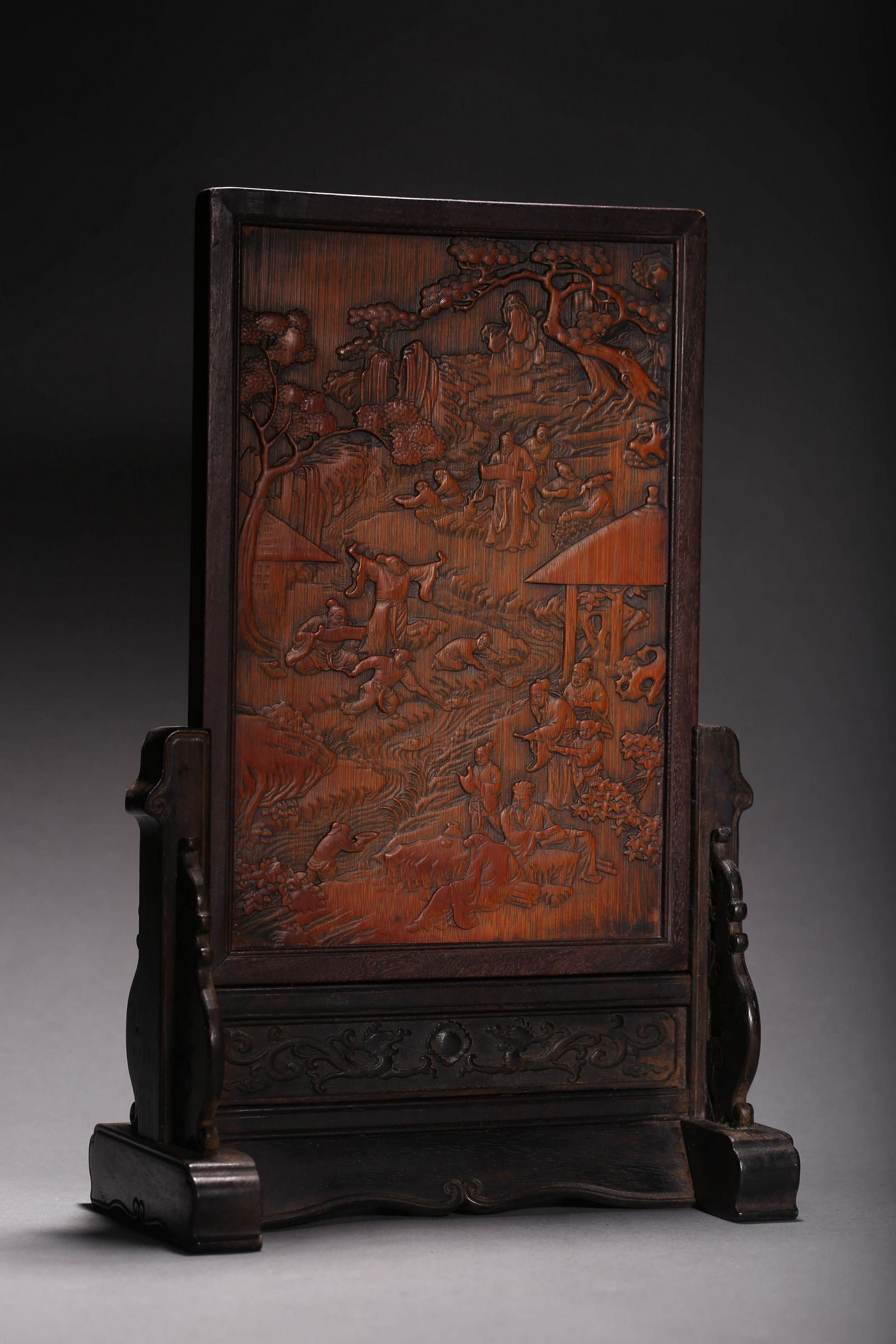 Bamboo Inlaid Sandalwood Figure Story Table Screen (1 of 7)