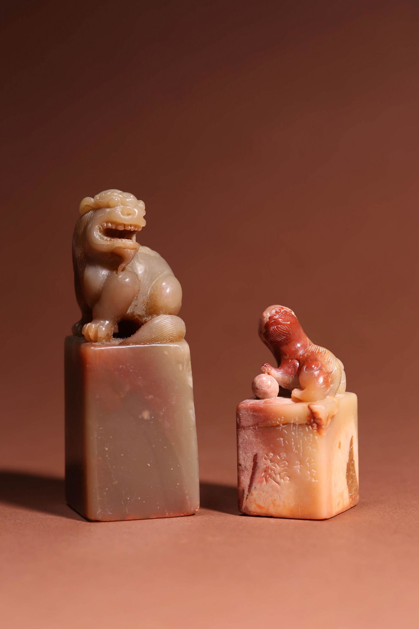 Set of Carved Shoushan Stone Beast Seals (1 of 7)
