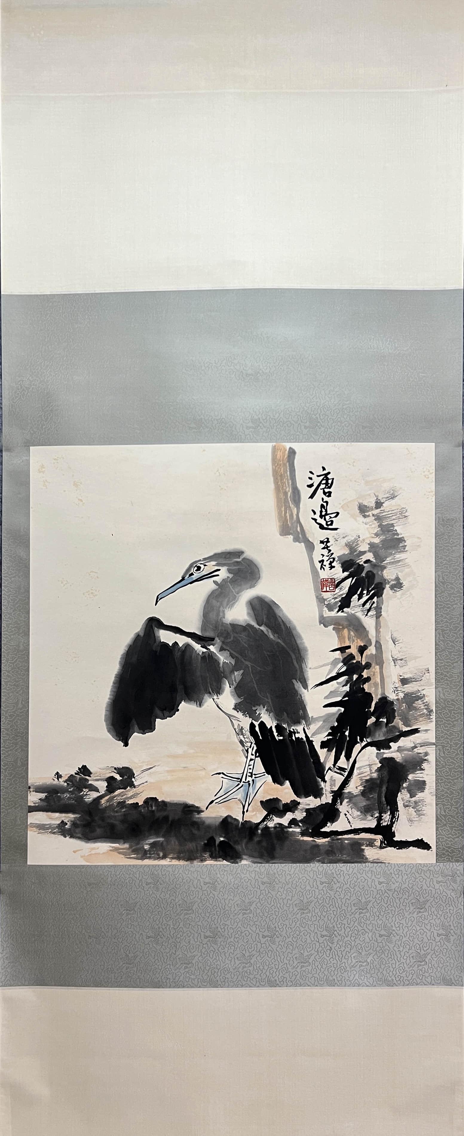 Chinese Eagle Paper Painting Scroll, Li Kuchan Mark (1 of 8)