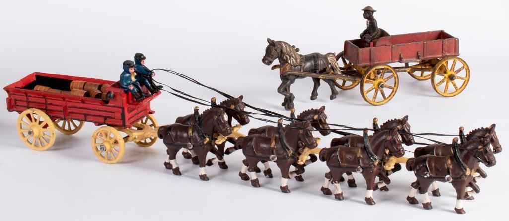Two Cast Iron Horse and Wagon Kenton Toys (1 of 9)