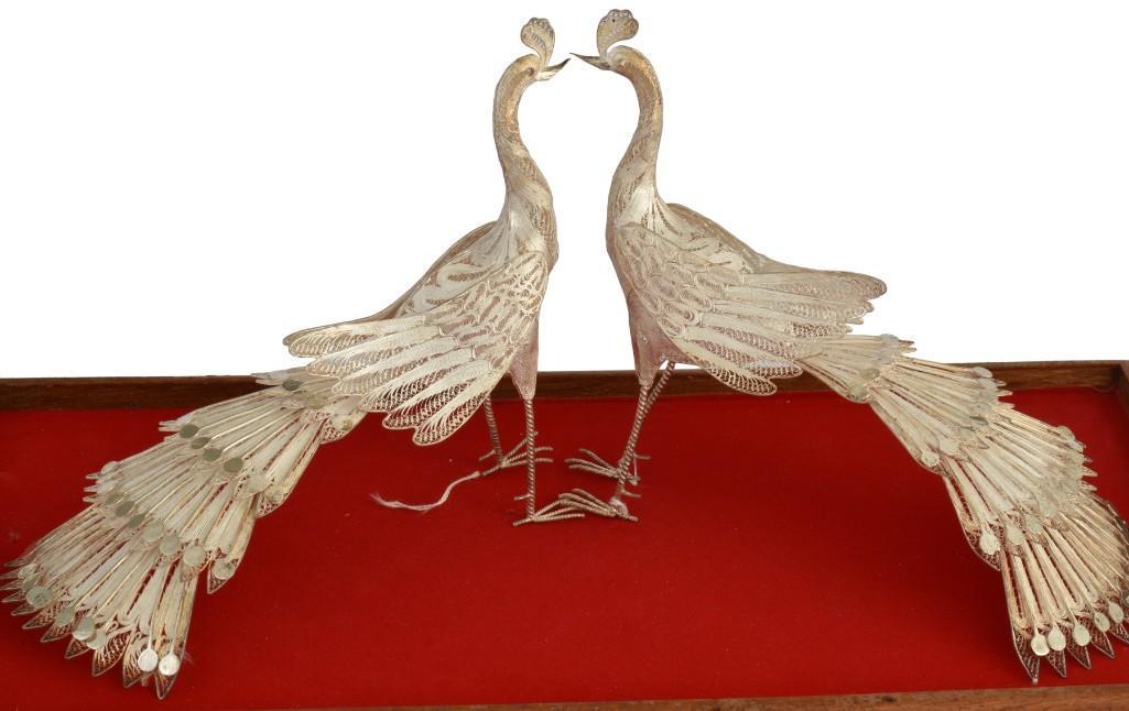 A Pair of Filigree 925 Sterling Silver Peacocks (1 of 4)