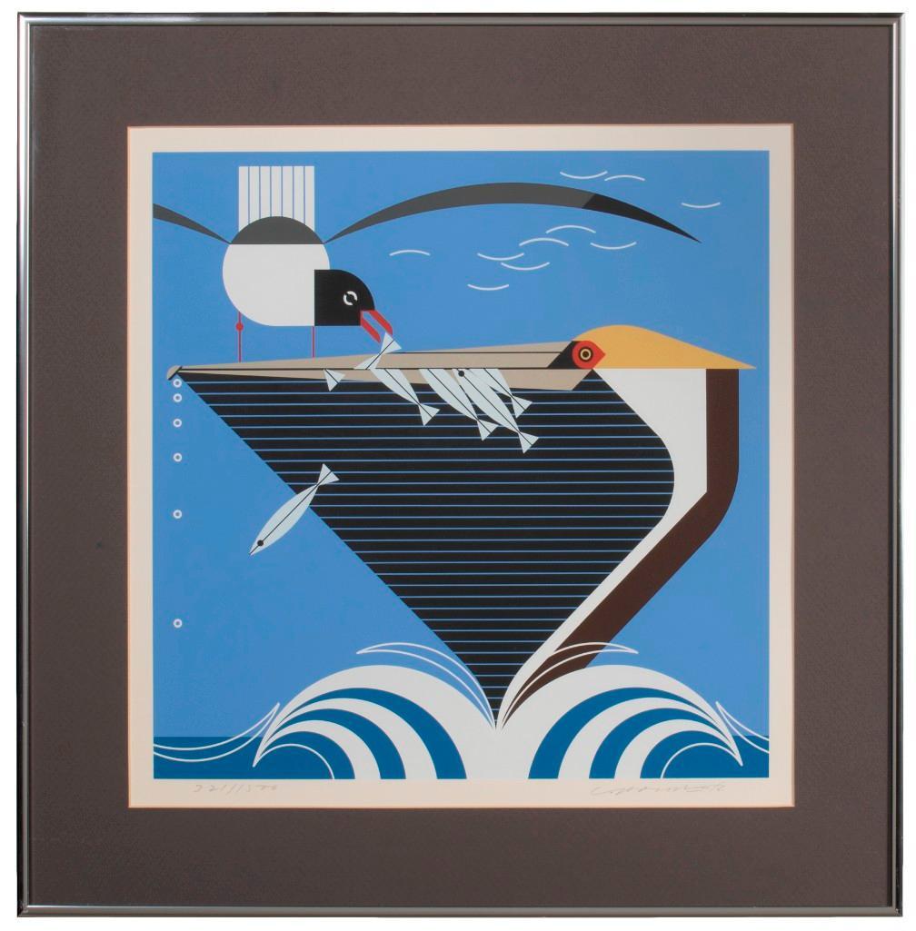 A Charley Harper Pelican Serigraph: Pelican Pantry serigraph Signed l.r. 321/1500 15 x 15 inches (sight) 20 x 20 inches (frame)