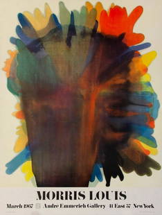 Morris Louis (American, 1912-1962) Exhibition Poster: Morris Louis offset lithograph March 1967 Andre Emmerich Gallery 41 East 57 New York unframed 28.75 x 22 inches Overall good condition with minor creases and tears along the right perimeter