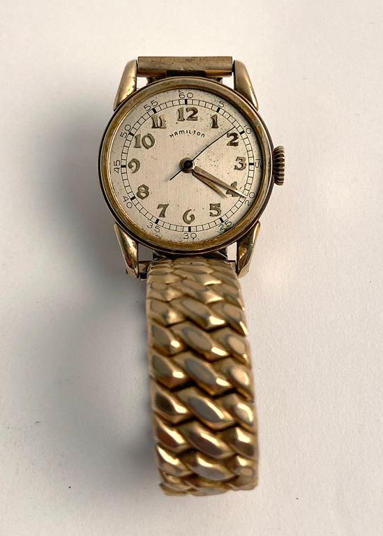 A Hamilton 10 Karat Gold Filled Wrist Watch: Hamilton Watch Co. Lancaster Pennsylvania, Serial number 263380, expanding band marked speidel, 10 karat gold filled.