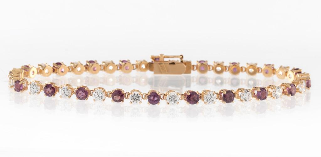 Cubic Zirconia and Spinel Ladies Tennis Bracelet: Having 20 spinel gems, 21 cubic zirconia, measuring 7 inches long weighs 4 grams. Overall great condition.