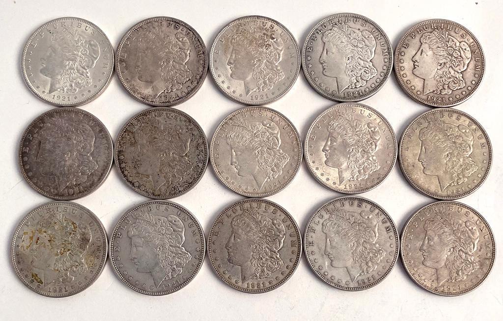 A Group of 15 1921 Morgan Liberty Silver Coins (1 of 2)