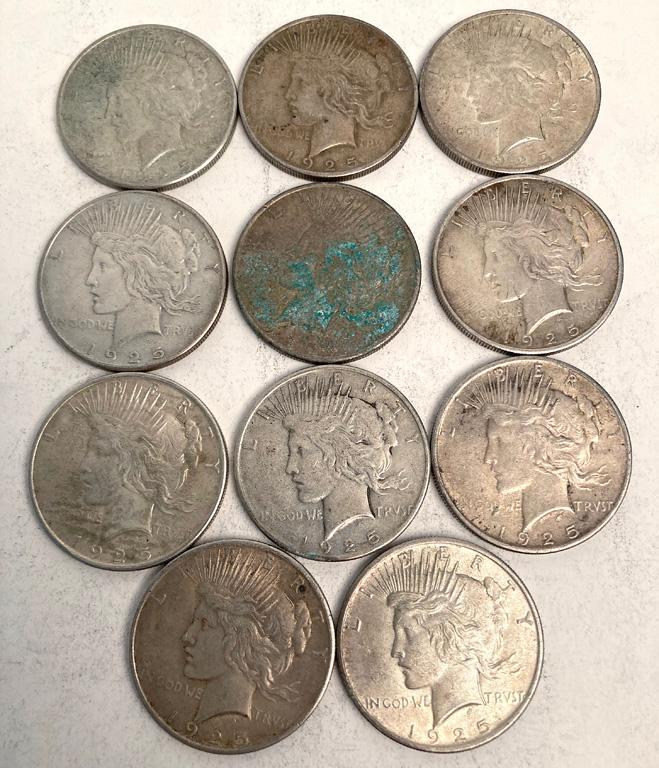A Group of 11 1925 Silver Peace Dollars (1 of 2)