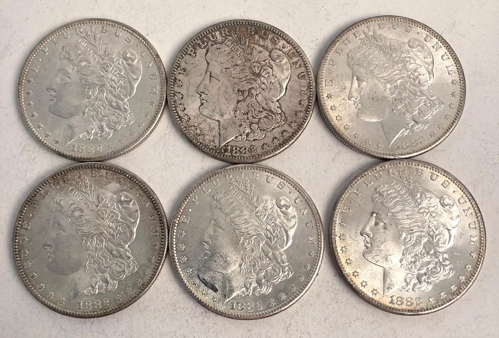 A Group of 6 1882 Morgan Liberty Silver Dollars (1 of 2)