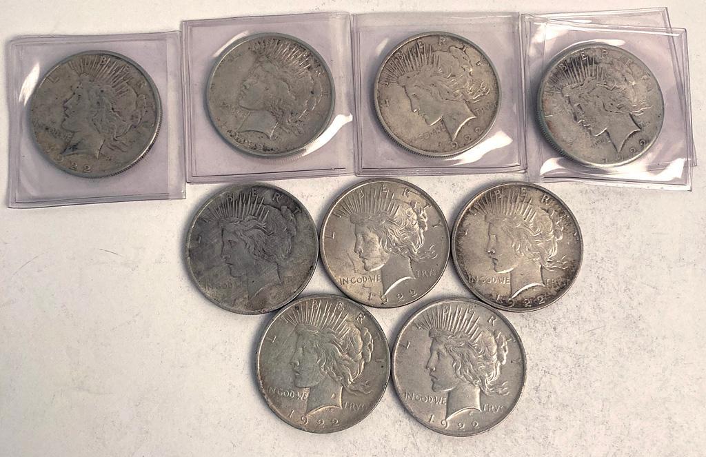 A Group of 9 1922 Morgan Liberty Silver Dollar Coins (1 of 2)