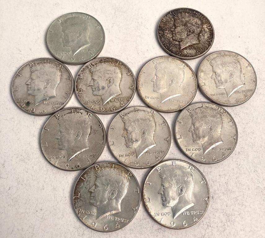 A Group of 11 1964 Kennedy Half Dollar Coins (1 of 2)