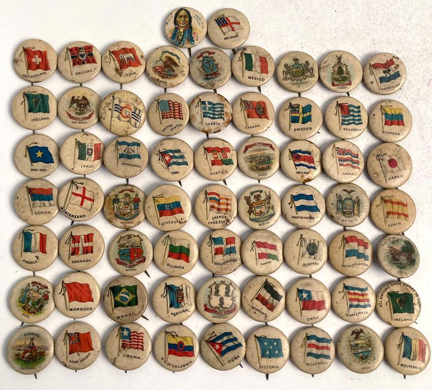 A Group of 65 Sweet Caporal Cigarette Nation Flag Pins (1 of 2)