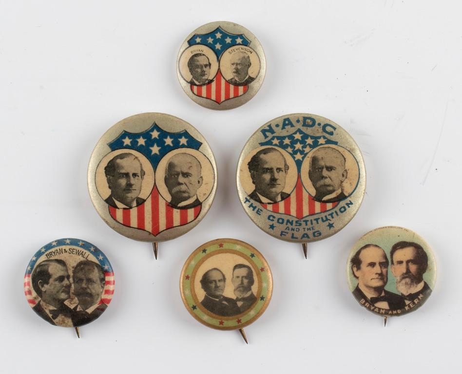 A Group of 6 WM. J. Bryan Political Pins (1 of 2)