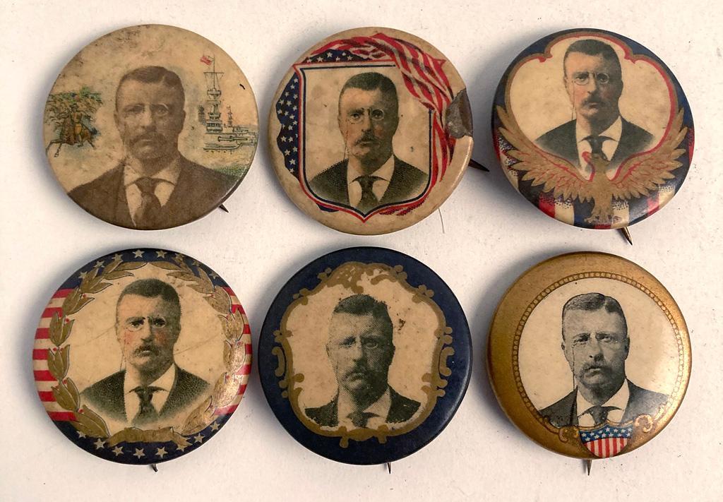 A Group of 6 Theodore Roosevelt Political Pins (1 of 2)