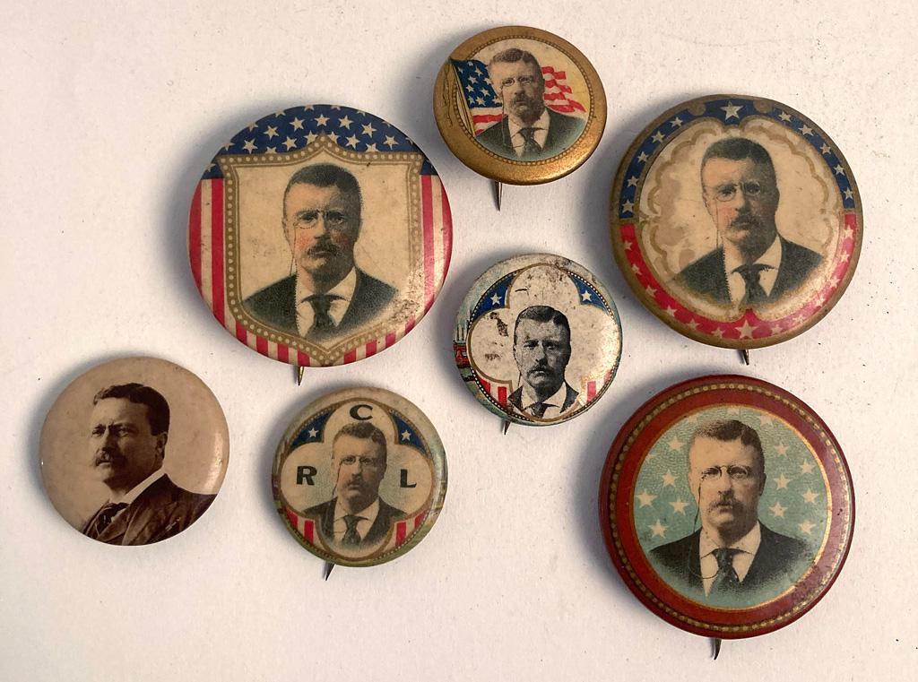 A Group of 7 Theodore Roosevelt Political Pins (1 of 2)