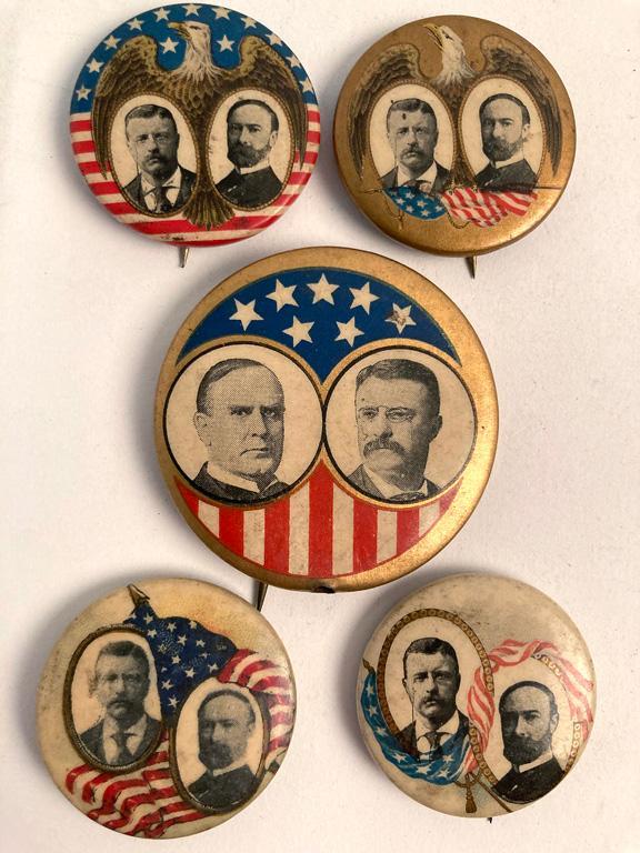 A Group of 5 Political Pins Including Theodore (1 of 2)