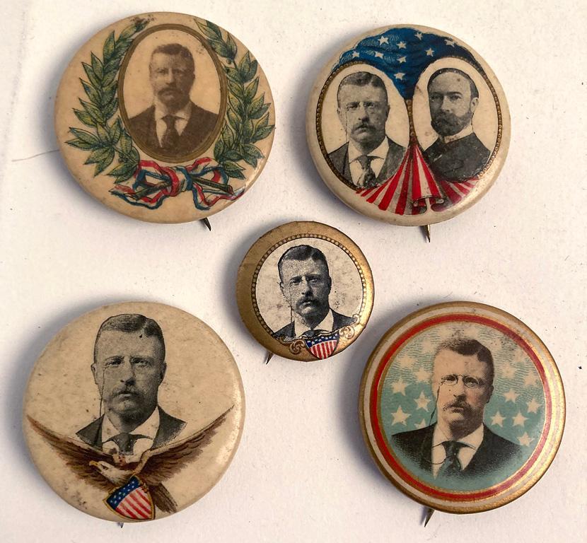 A Group of 5 Theodore Roosevelt Political Pins (1 of 2)