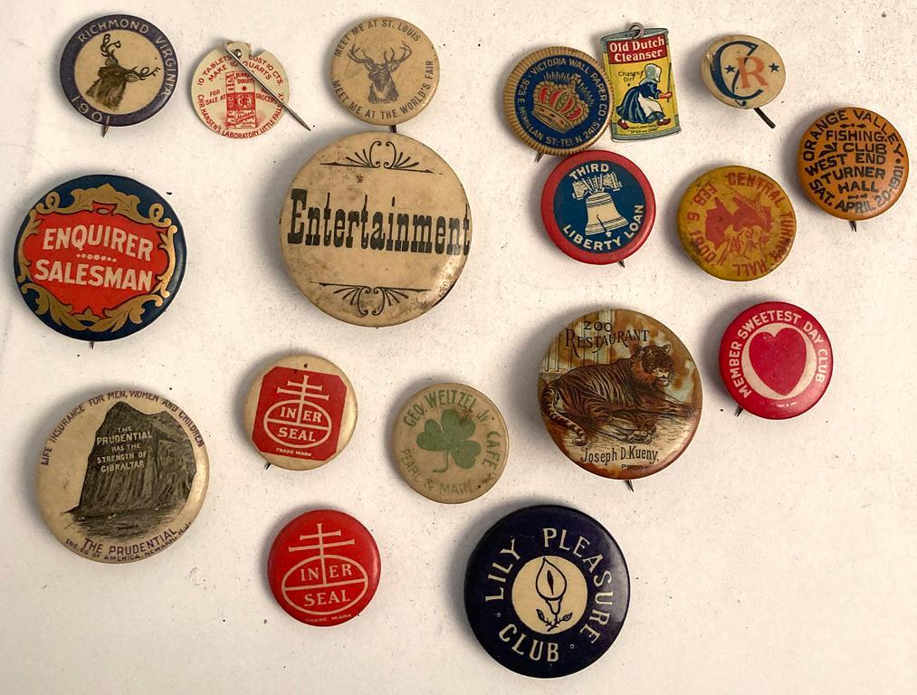 A Grouping of 18 Advertising Buttons (1 of 2)