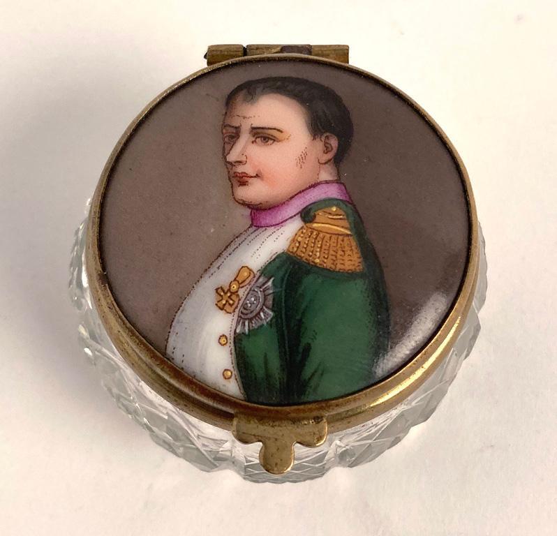 Miniature on Porcelain Napoleon Cut Glass Patch Box (1 of 2)