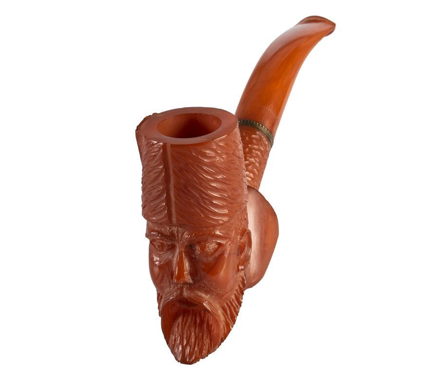 An Amber Carved Figural Pipe of Bearded Man in Turkish Hat (1 of 4)