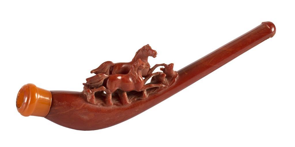 An Amber Pipe with Relief Carved Stallions (1 of 3)