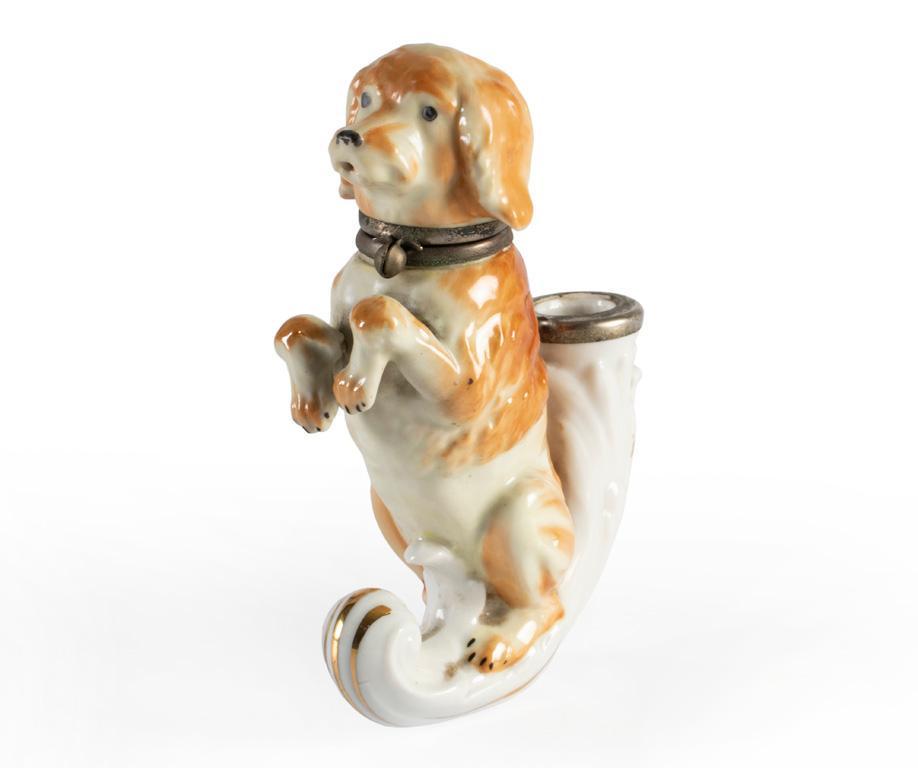 A Porcelain Paint Decorated Spaniel Gentleman Pipe (1 of 4)