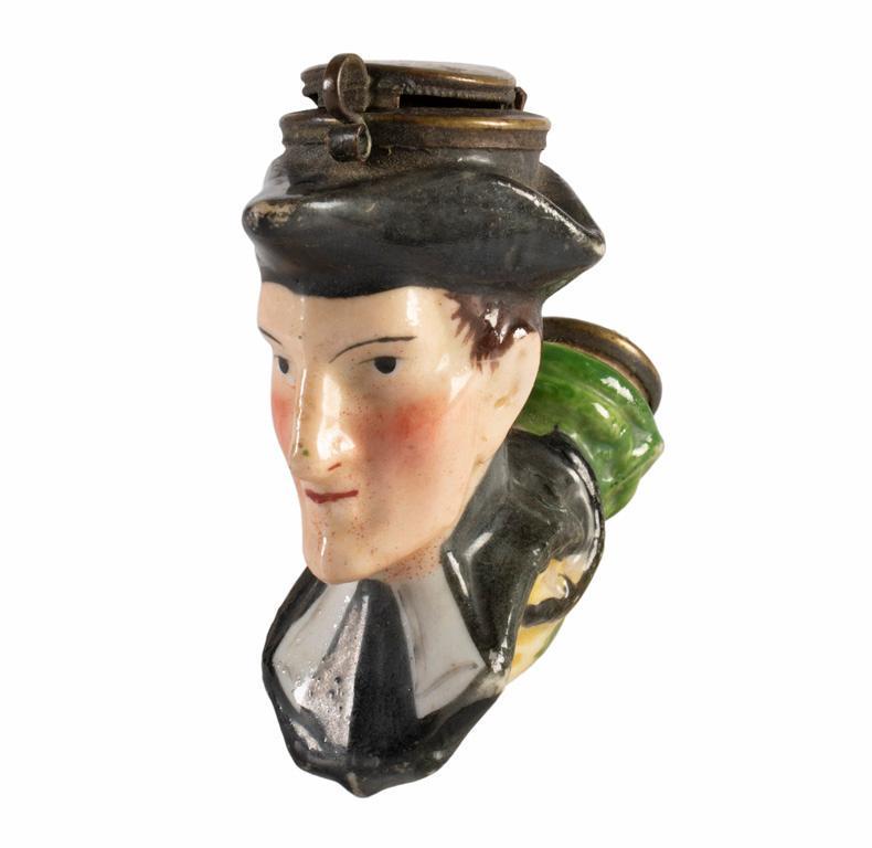 A Porcelain Painted Figural Pocket Pipe (1 of 3)