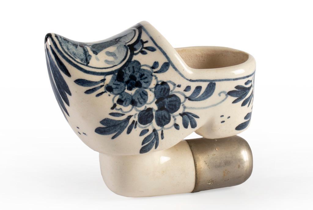 A Delft Pocket Cobalt Decorated Porcelain Shoe Pipe (1 of 5)